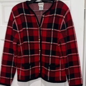 Vtg Liz Baker Red and Black Knit Sweater size Medium